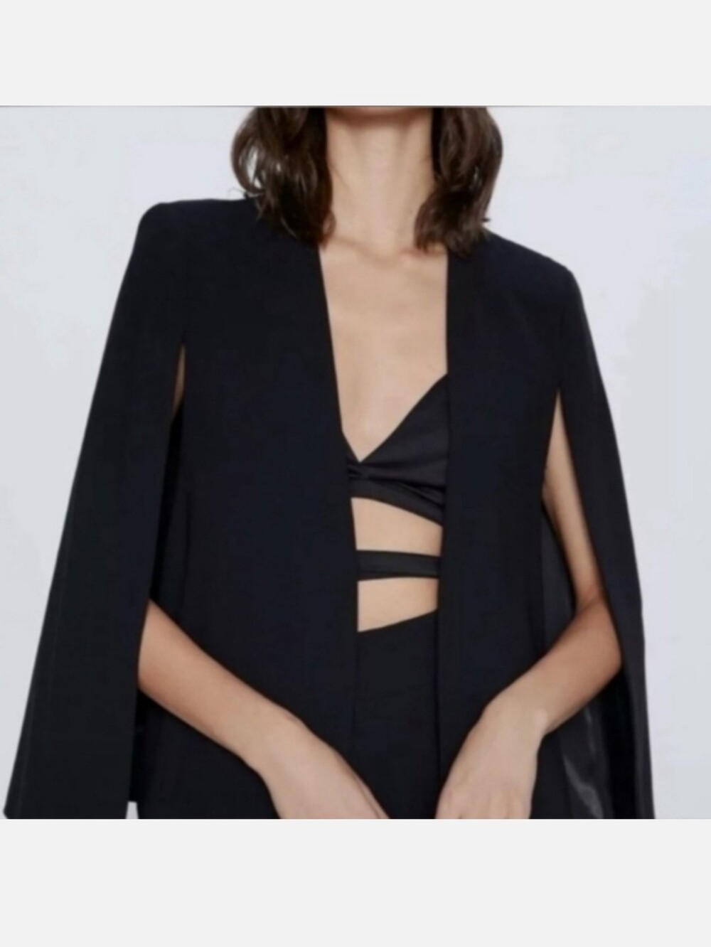 Zara Cape Blazer Jacket Black Size S - Picture 7 of 15
